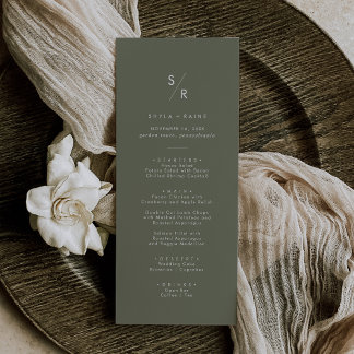 Boho Chic Olive Green Monogram Wedding Menu