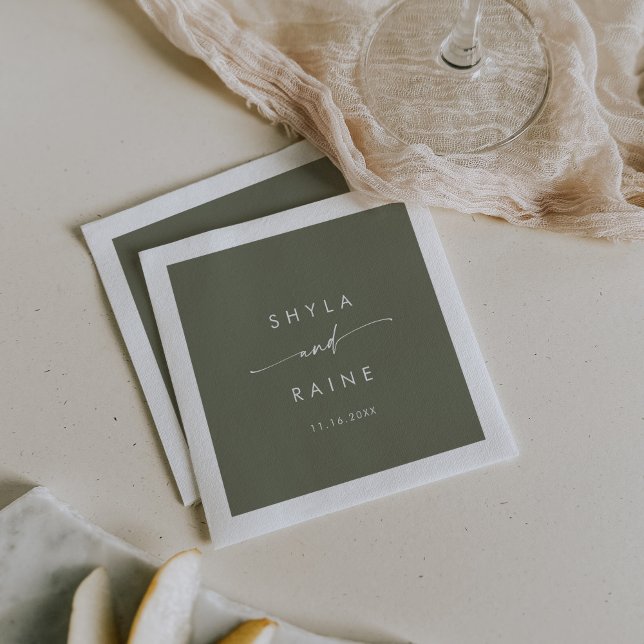 Boho Chic Olive Green Monogram Wedding Napkins (Creator Uploaded)