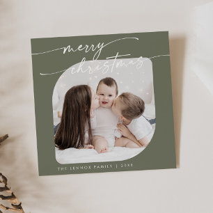 Boho Chic Olive Green Photo Cute Family Christmas Holiday Card