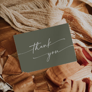 Boho Chic Olive Green Pink Flat Wedding Thank You Card