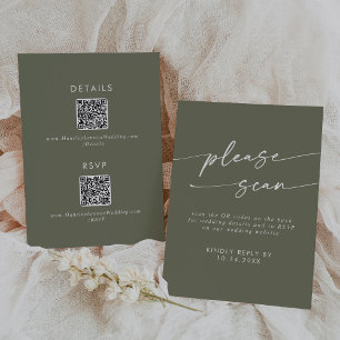 Boho Chic Olive Green QR Code Details  RSVP Card