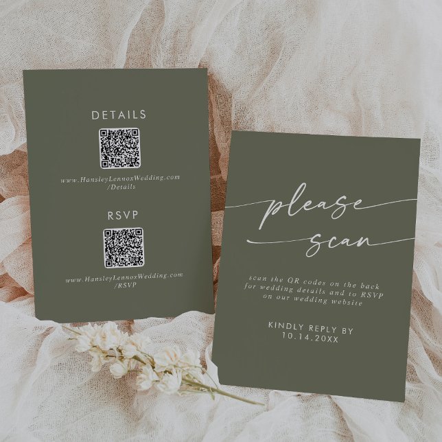 Boho Chic Olive Green QR Code Details  RSVP Card (Creator Uploaded)