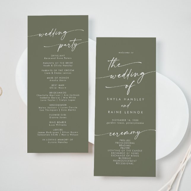 Boho Chic Olive Green Tea Length Wedding Programme (Creator Uploaded)