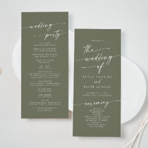 Boho Chic Olive Green Tea Length Wedding Programme