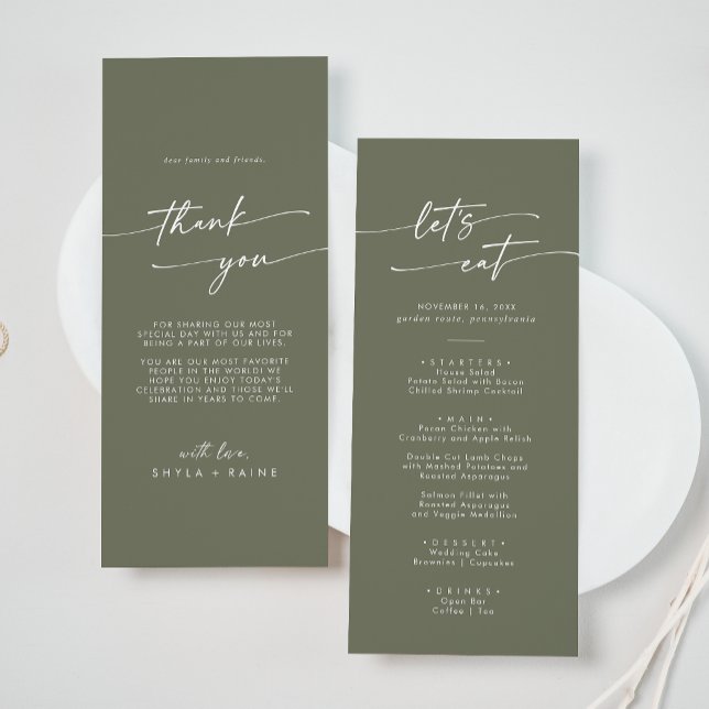 Boho Chic Olive Green Thank You and Wedding Menu (Creator Uploaded)
