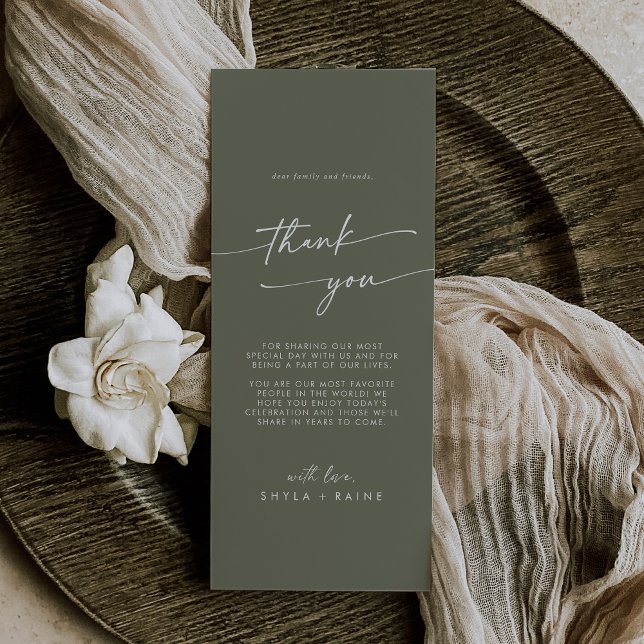 Boho Chic Olive Green Thank You Place Card (Creator Uploaded)