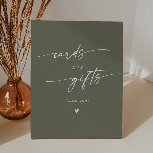 Boho Chic Olive Green Wedding Cards and Gifts Pedestal Sign