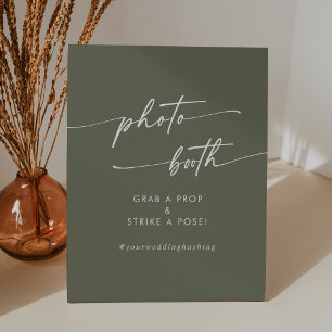Boho Chic Olive Green Wedding Photo Booth Pedestal Sign