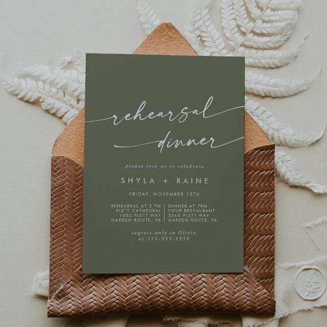 Boho Chic Olive Green Wedding Rehearsal Dinner Invitation (Creator Uploaded)
