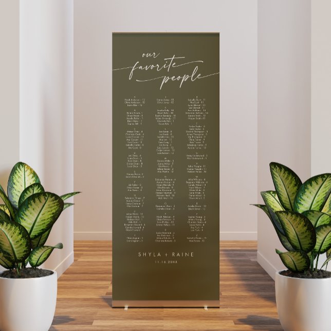 Boho Chic Olive Green Wedding Seating Chart Retractable Banner (Creator Uploaded)