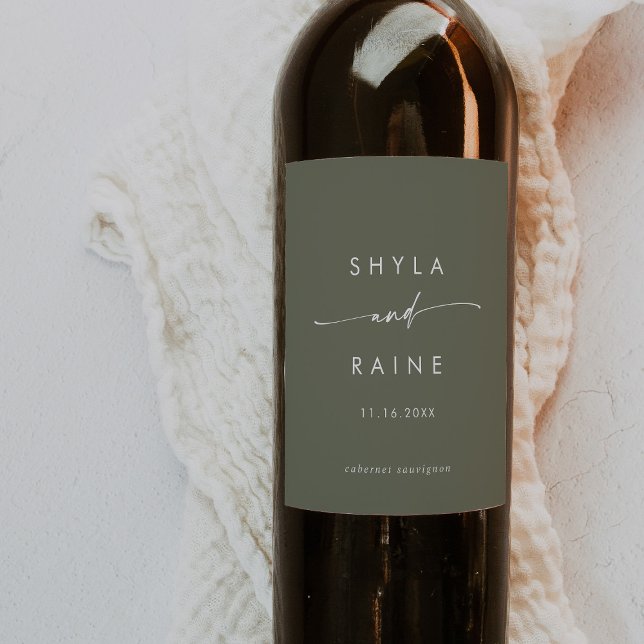 Boho Chic Olive Green Wedding Wine Labels (Creator Uploaded)