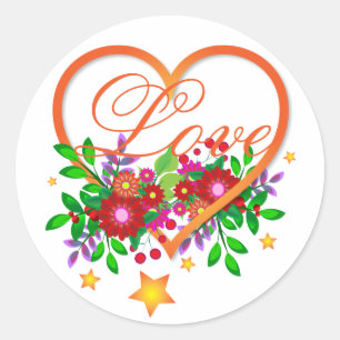 Boho Chic Open Heart Filled with Love and Flowers Classic Round Sticker
