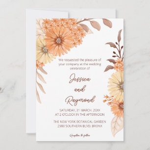 Boho Chic Orange Floral Wedding Invitation