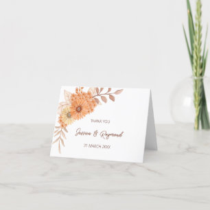 Boho Chic Orange Floral Wedding Thank You Card