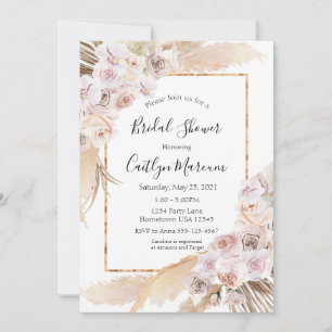 Boho chic orchid pampas grass bridal shower invitation