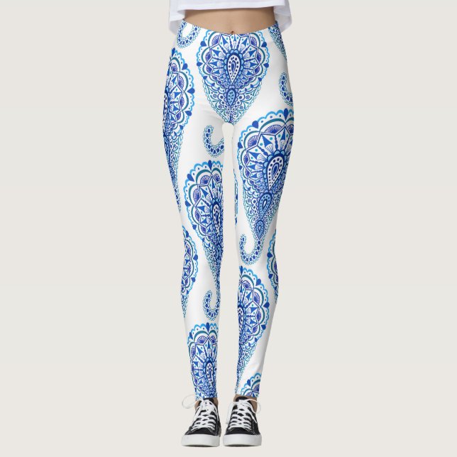 Boho Chic Paisley Seamless Oriental Leggings (Front)