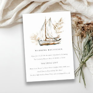 Boho Chic Palm Sailboat Seascape Wedding Reception Enclosure Card