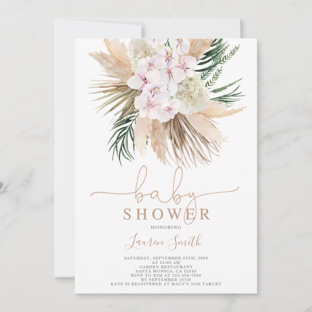 Boho chic Pampas Grass Baby Shower Invitation (Front)