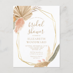 Boho Chic Pampas Grass Bridal Shower Invitation Postcard