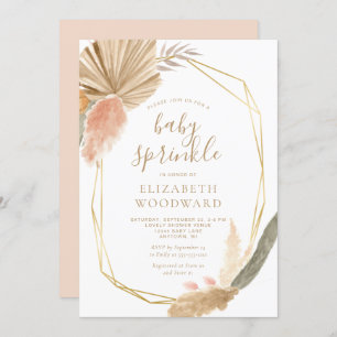 Boho Chic Pampas Grass Gold Frame Baby Sprinkle Invitation