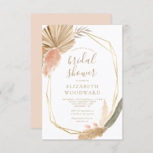 Boho Chic Pampas Grass Gold Frame Bridal Shower Invitation