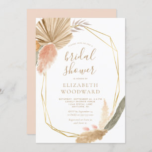 Boho Chic Pampas Grass Gold Frame Bridal Shower Invitation