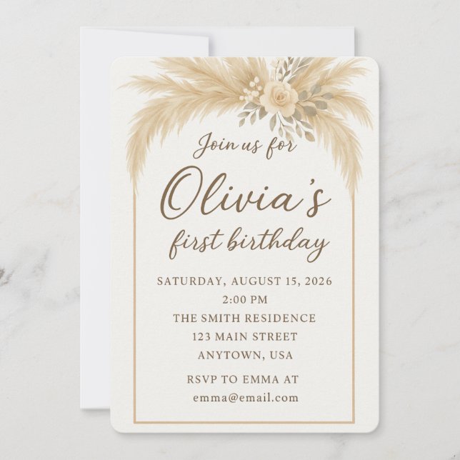Boho Chic/Pampas Grass Invitation (Front)
