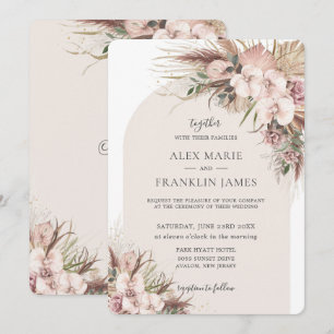 Boho Chic Pampas Grass Orchid Floral Arch Wedding Invitation