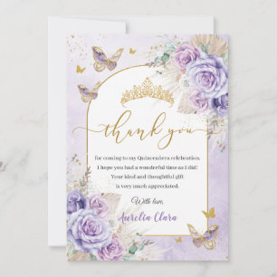 Boho Chic Pampas Purple Lilac Floral Quinceañera Thank You Card