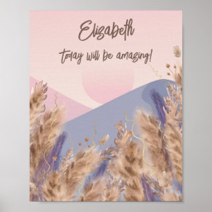 Boho Chic Pastel Pampas Grass Nature Custom Quote Poster