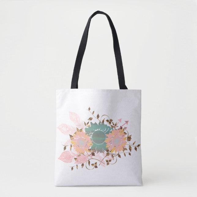 Boho Chic Pastel Sunflower Vine Tote Bag (Front)