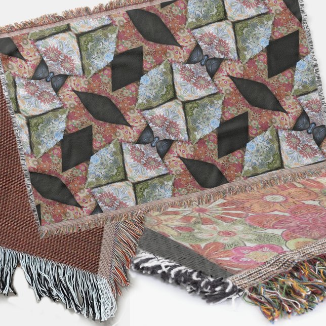Boho Chic Patchwork Pattern Earthy Multi Colour Throw Blanket (Creator Uploaded)