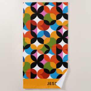 BOHO Chic Pattern Vibrant Mid Century Modern Name Beach Towel