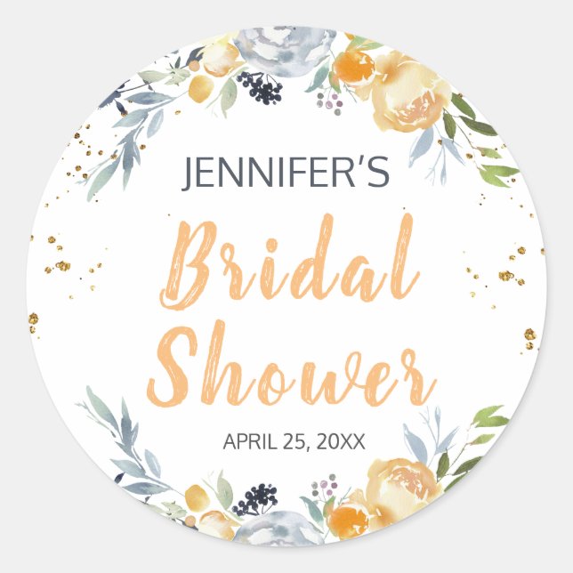 Boho Chic Peach Floral Bridal Shower Classic Round Sticker (Front)