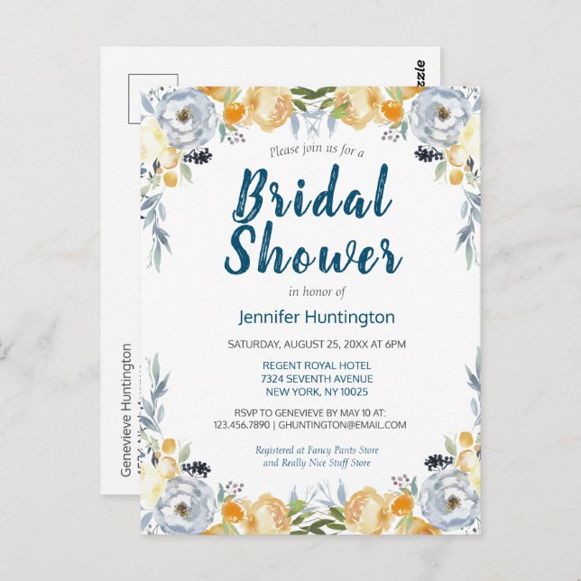 Boho Chic Peach Floral Bridal Shower Postcard (Front/Back)