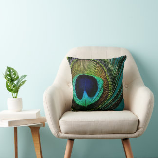 Boho Chic Peacock Feather Photography Modern Cushion