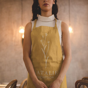 Boho Chic Personalized Monogram Mustard Yellow Apr Apron