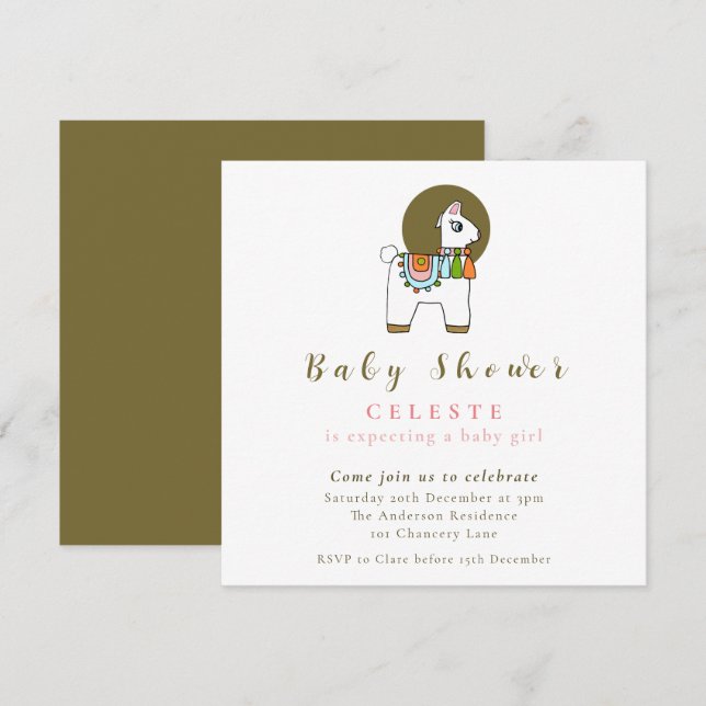 Boho chic pinata llama baby shower invitation card (Front/Back)