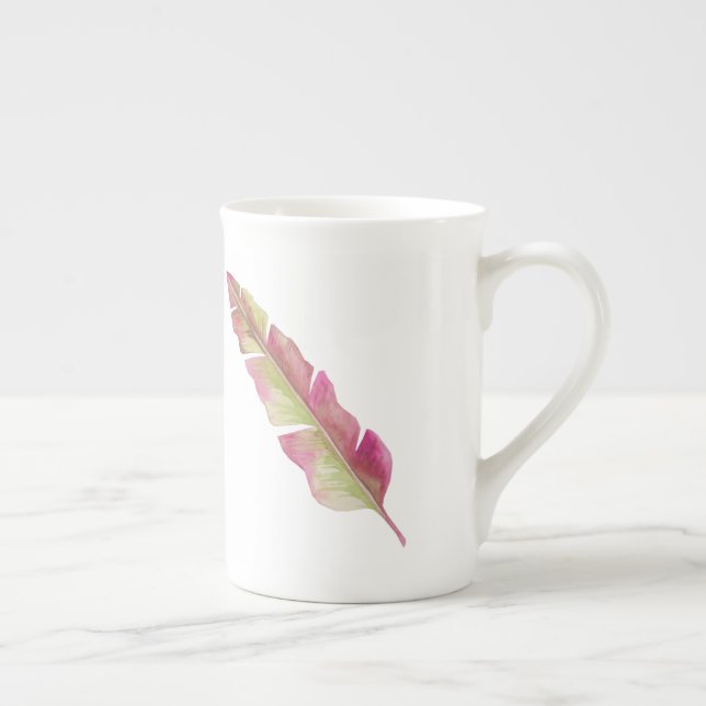 Boho Chic Pink and Green Feather Bone China Mug (Right)