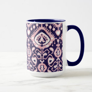 Boho chic pink and navy ikat tribal pattern mug