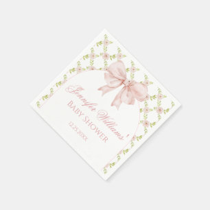 Boho Chic Pink Bow Floral Spring Baby Girl Shower Napkin