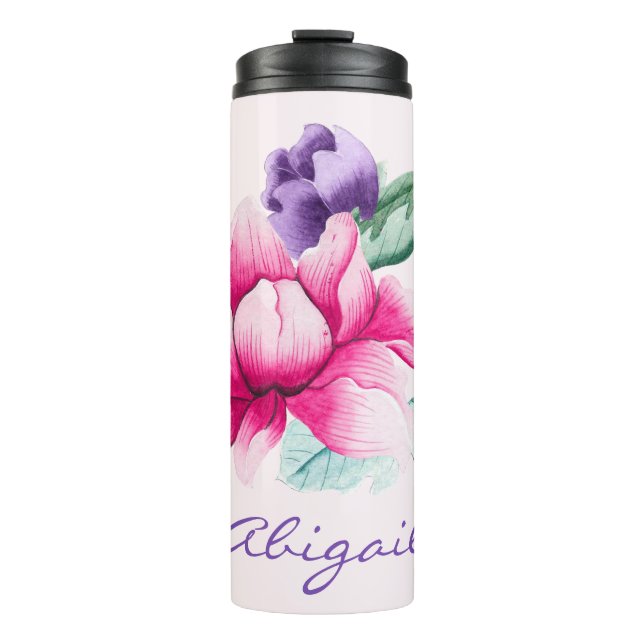 Boho Chic Pink Floral Thermal Tumbler (Front)