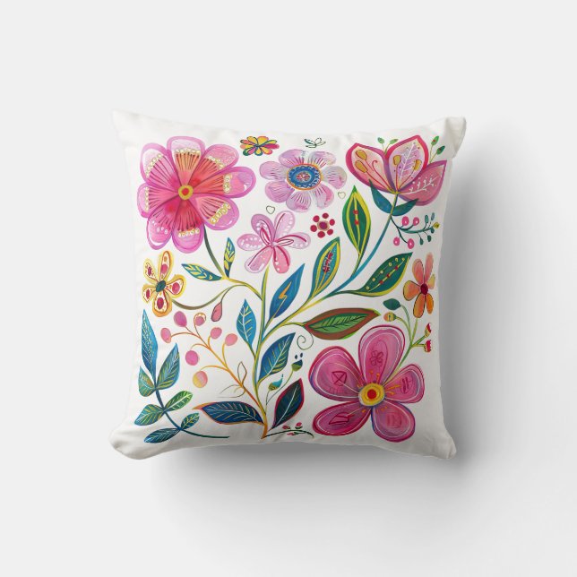 Boho Chic Pink Flower Throw Pillow (Front)