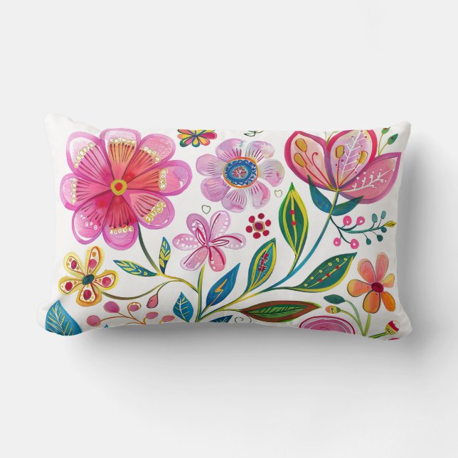 Boho Chic Pink Flower Throw Pillow (Front)