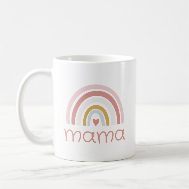 Boho Chic Pink Rainbow Mum Name  Coffee Mug (Left)