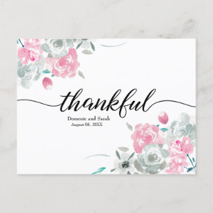 Boho Chic Pink White watercolor floral wedding Announcement Postcard