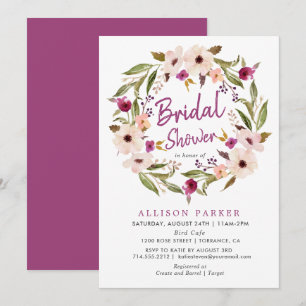 Boho Chic Plum Flowers Bridal Shower Invitation