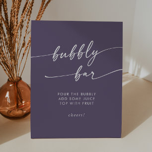Boho Chic Plum Purple Bubbly Bar Wedding Pedestal Sign