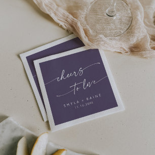Boho Chic Plum Purple Cheers to Love Wedding Napkin