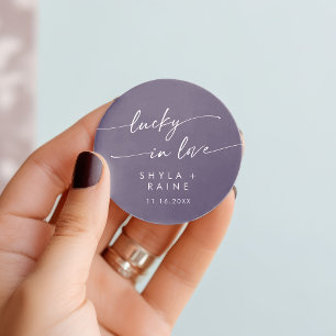 Boho Chic Plum Purple Lucky In Love Favour Classic Round Sticker